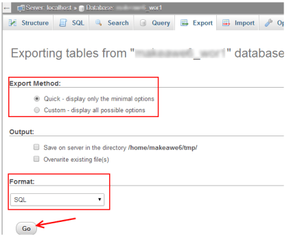 Backup WordPress Database using phpMyAdmin