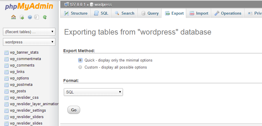 export tables from WP database export tables from WP database
