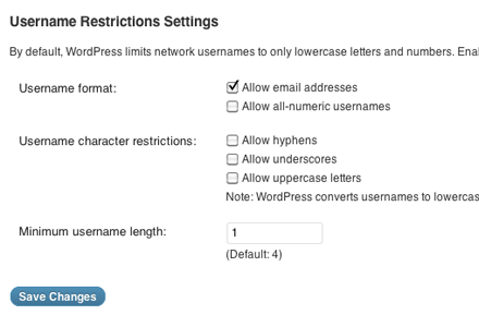 WordPress Username Requirements (Multi Site)