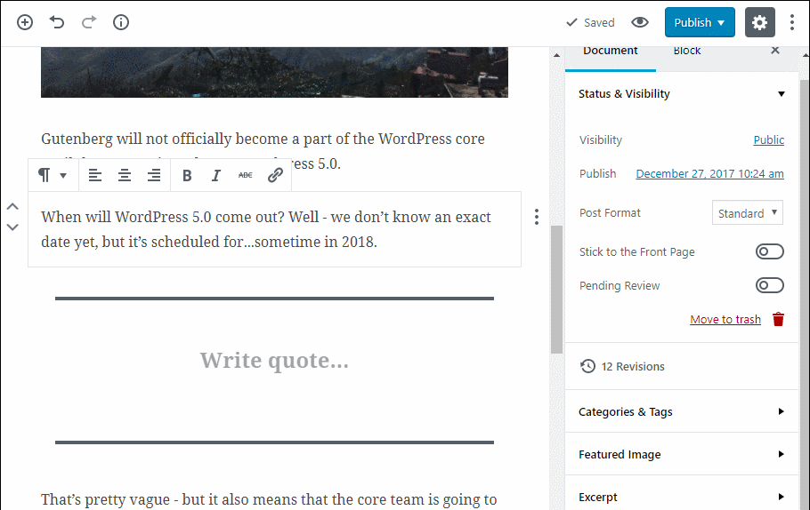Editing is easy with Gutenberg. Courtesy: WPHackedHelp.com