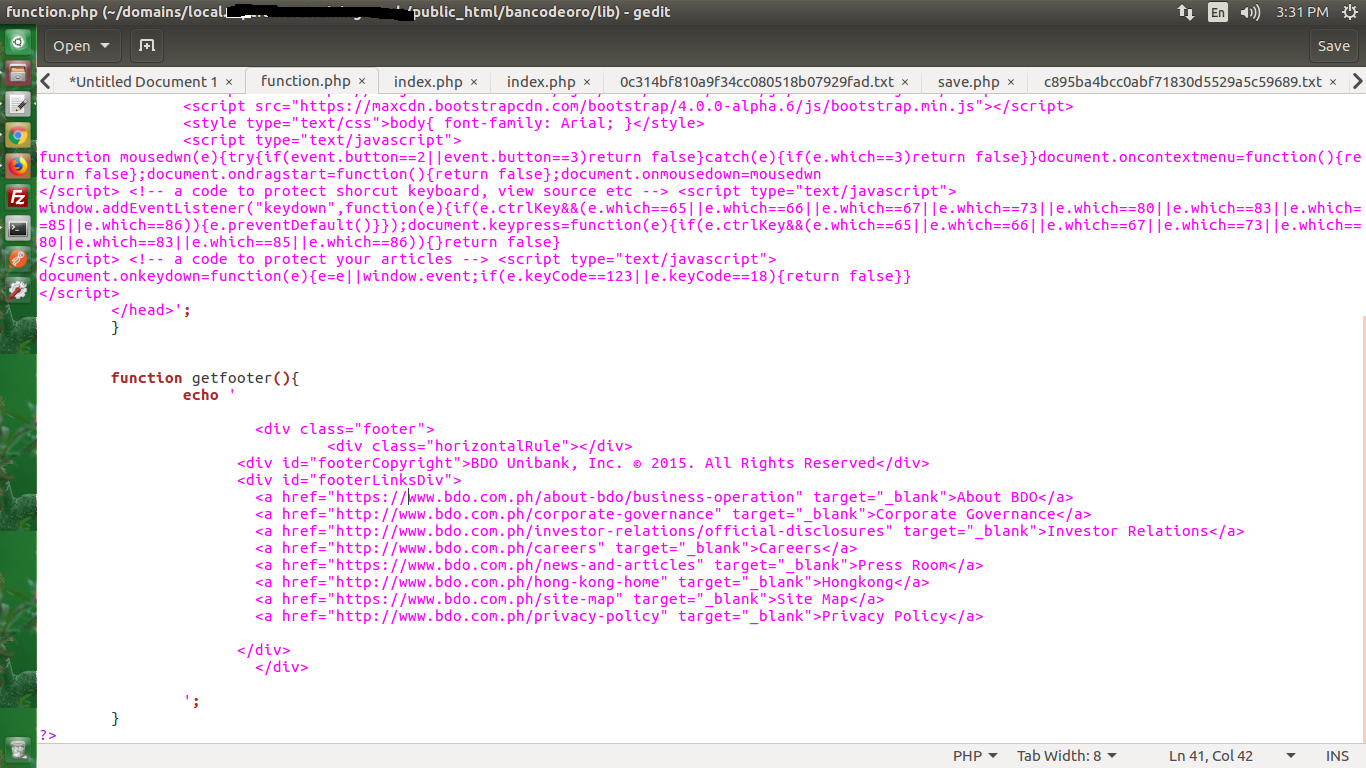 Screenshot 2 - BancoDeOro malicious code injection in WordPress website