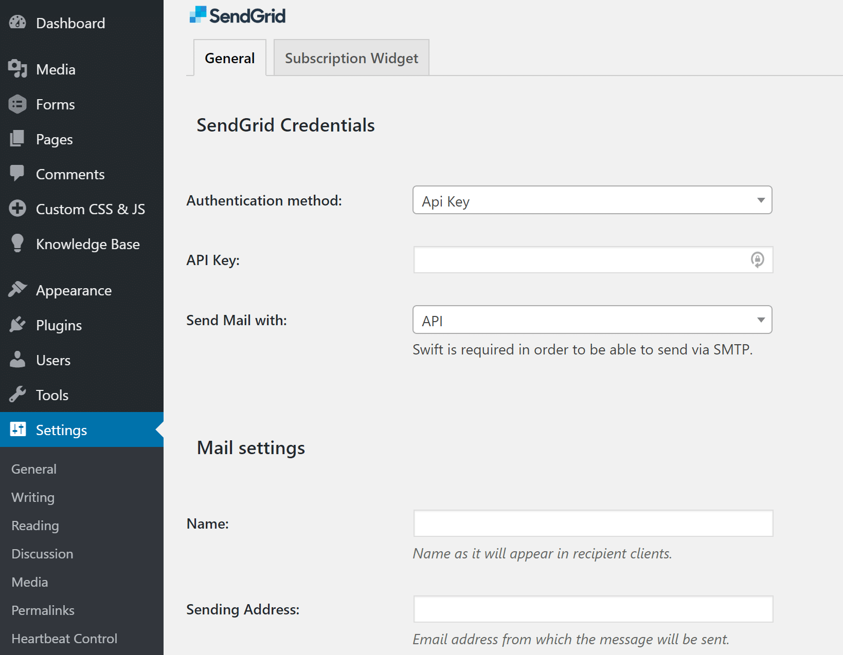 configure sendgrid in WordPress to send emails