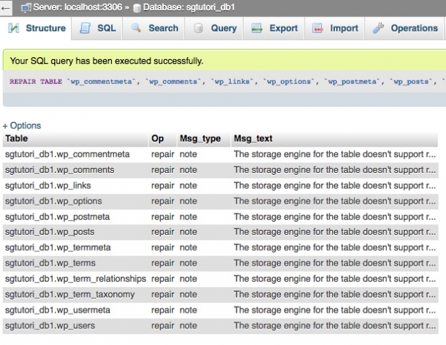 repair wordpress database
