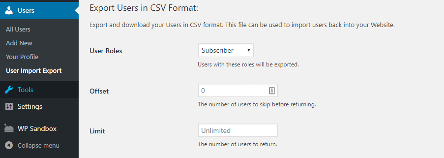 export-users CSV format export-users CSV format