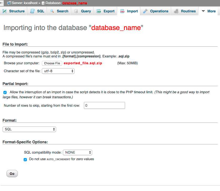 settings database import backup mysql database phpmyadmin settings database import backup mysql database phpmyadmin