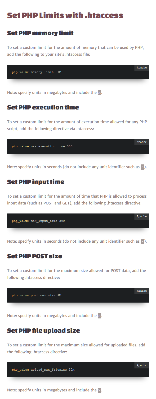 Set PHP Limits with _htaccess Set PHP Limits with _htaccess