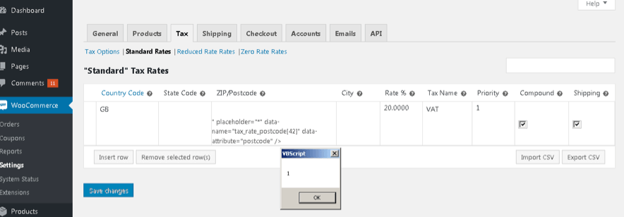 ZIP code XSS code activated