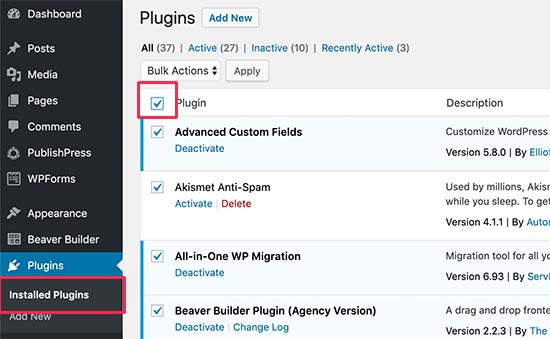 deactivate plugins deactivate plugins