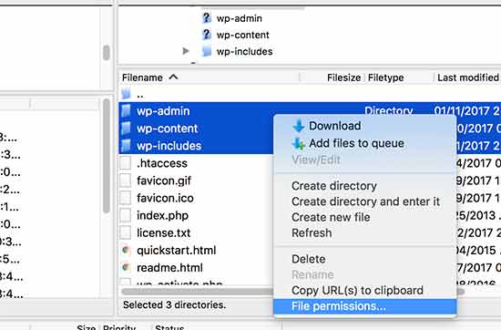 change file permissions ftp wordpress