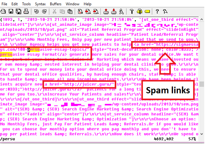 WordPress spam link injection
