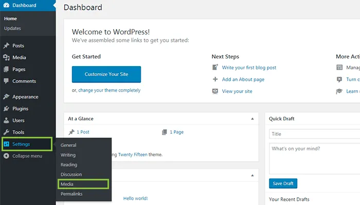 WordPress-Settings-Media-Menu