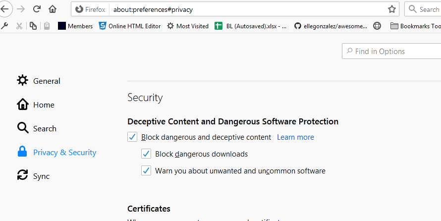 unsecure site warning settings firefox deceptive site ahead settings fix