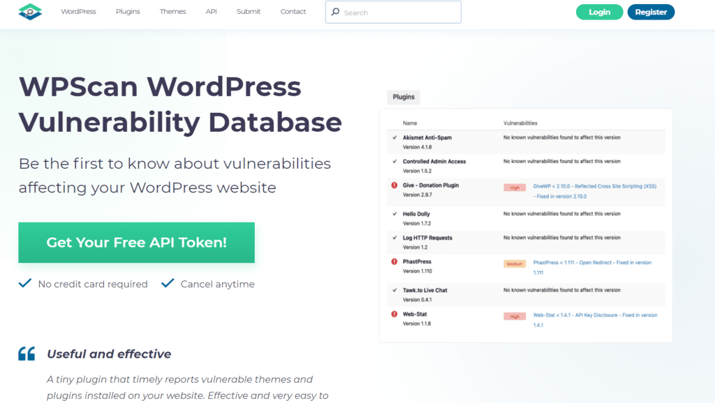 wordpress database vulnerability scan